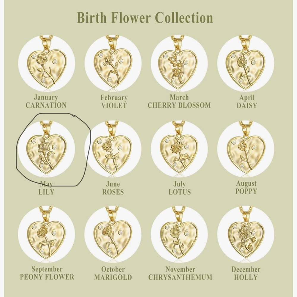 14K GOLD PLATED BIRTHDAY FLOWER NECKLACE- MAY - Picture 6 of 8